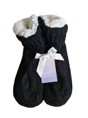 Stars Above: Women's Black (One Size) Slipper Booties Grippy Socks